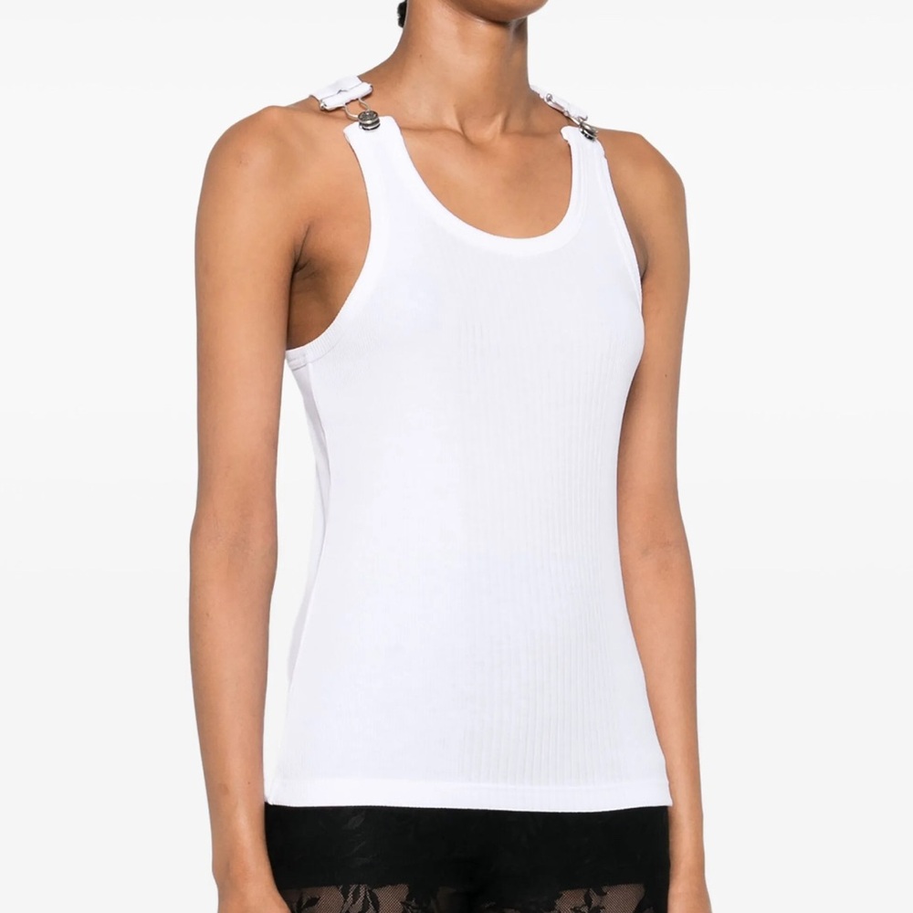 Jean Paul Gaultier White Embellished Fitted Tank Top